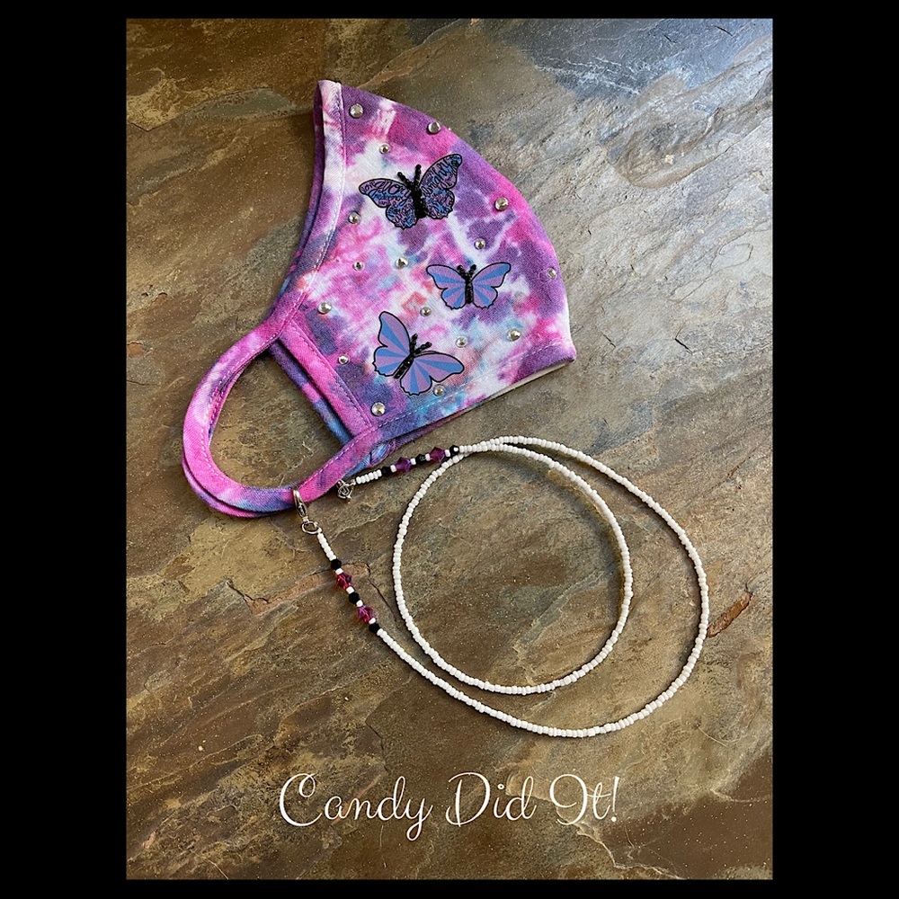 NWT Handmade Candy Did It! Tye Dye Colored Face Mask & Matching Mask Chain